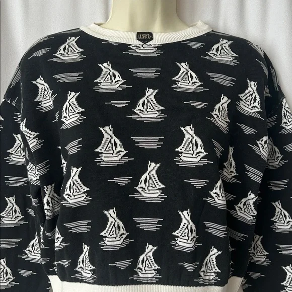 Sonia Rykiel Vintage Black/White Sailboat Knit Sweater Shirt Top **Size M** 🌺🌺 - Picture 3 of 6